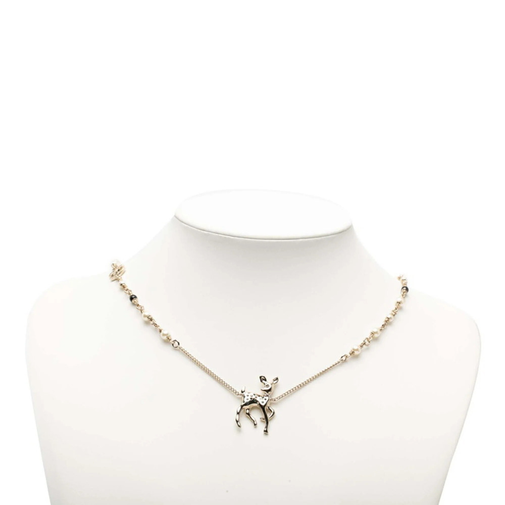 CHANEL Silver Pearl Logo Necklace